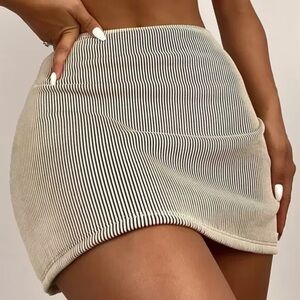 SHEIN Cream Ribbed Mini Skirt
